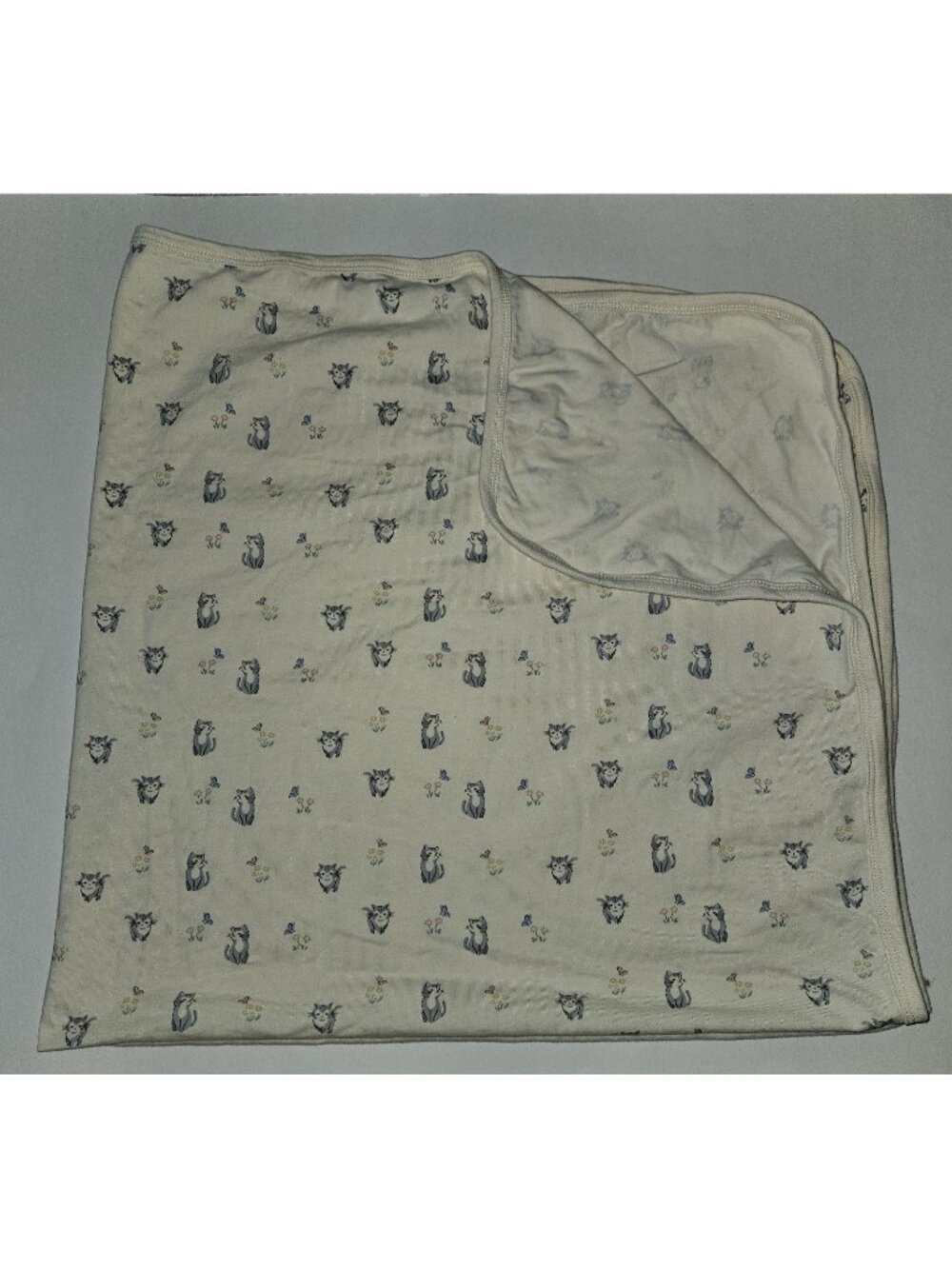 Jamie Kay Organic Cotton Baby Blanket Ivory 37x38 Swaddle Cat Butterfly Flowers
